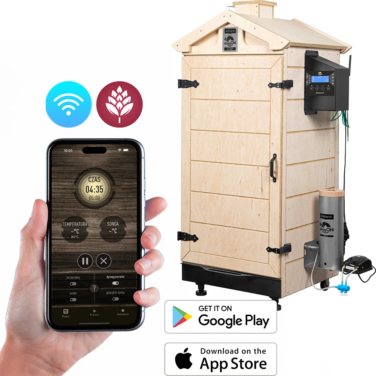 Безрамкова пушилня dragON PLYWOOD NATURE с Wi‑Fi контролер, 200 L