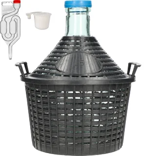 Базов винарски комплект: стъклена дамаджана 5 L, в пластмасов кош, с тапа и воден затвор