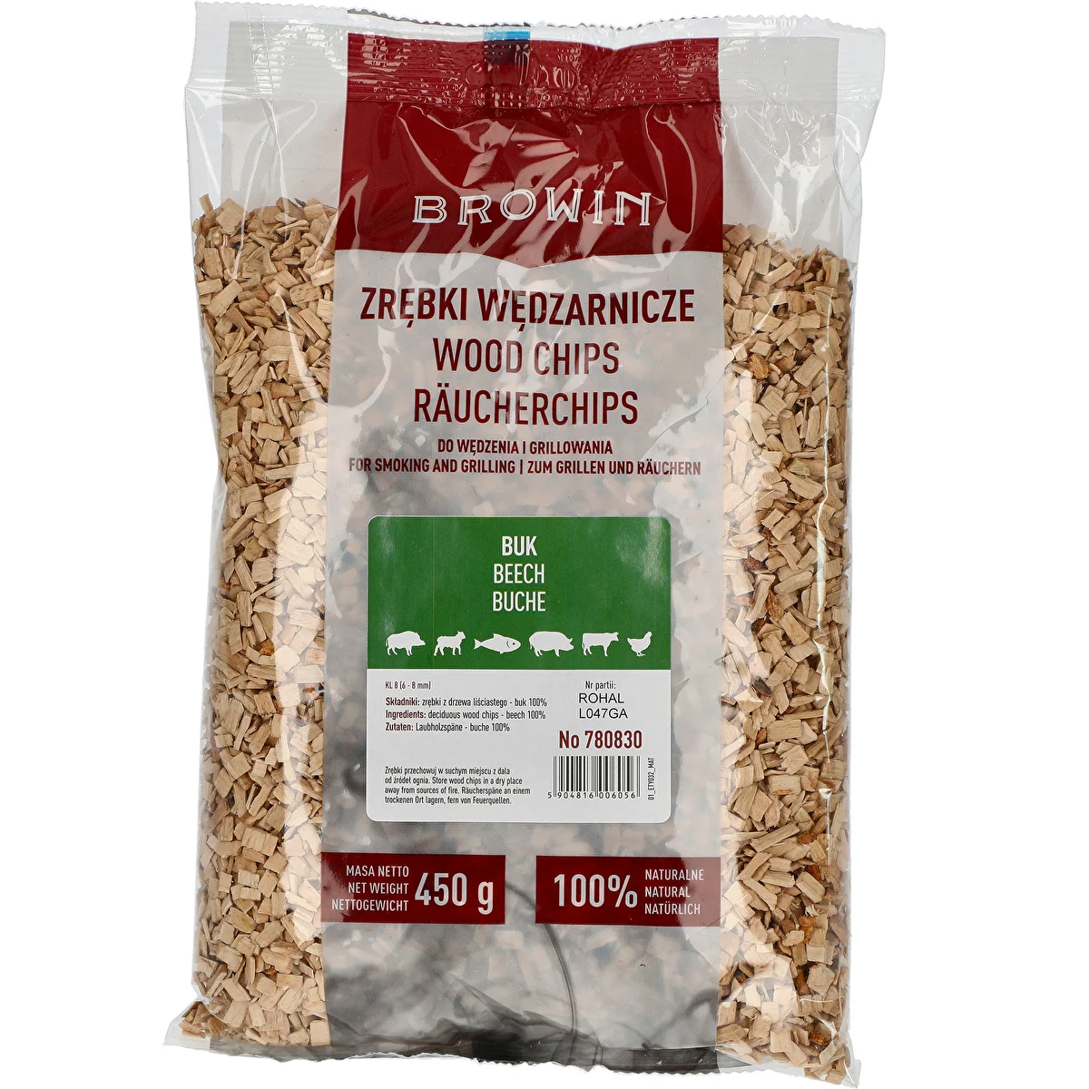Дървесен чипс за опушване/гриловане, бук, 450 g, клас 8