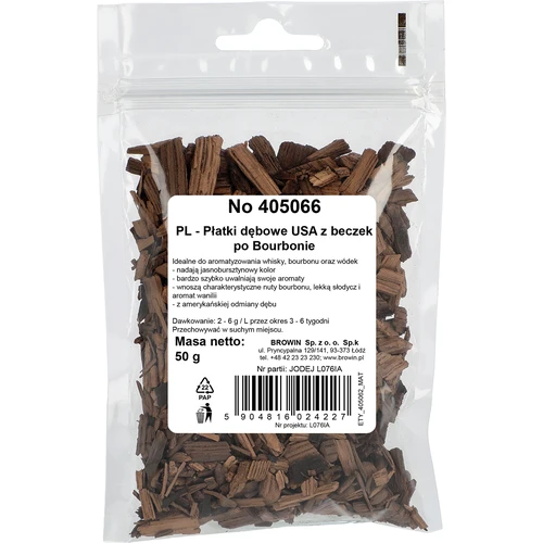 Американски дъбов чипс, силно обгорен, от бъчви, в които е отлежавал бърбън, 50 г - 2