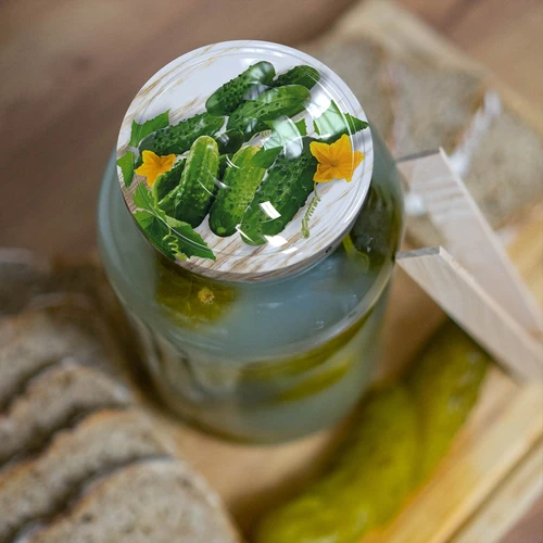 Буркан 1,5 л, fi 82/6 с цветна капачка + щипки - 5