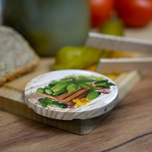 Буркан 1,5 л, fi 82/6 с цветна капачка + щипки - 4