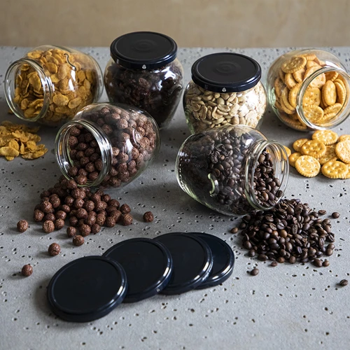 Буркан Амфора 580 мл (фи 82) с черна капачка, 6 бр. - 6