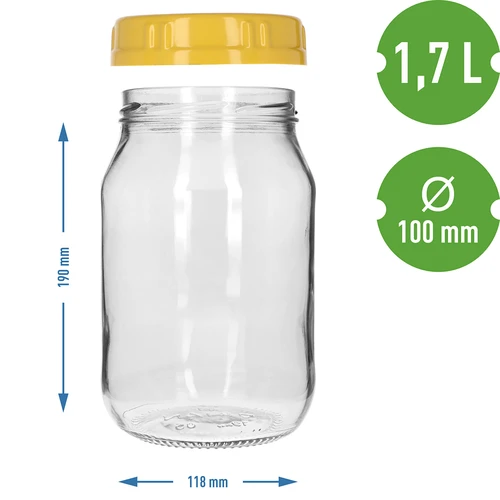 Буркан TO 1,7 L с жълта пластмасова капачка с дръжка, фи 100 мм, 1 бр. - 4