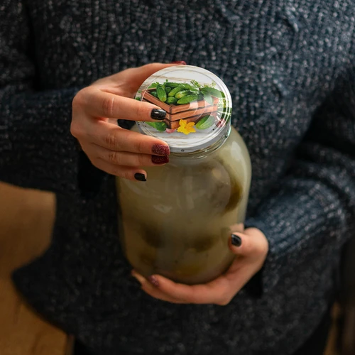 Буркан TO 2 л, fi 82/6 с цветна капачка + щипки - 5