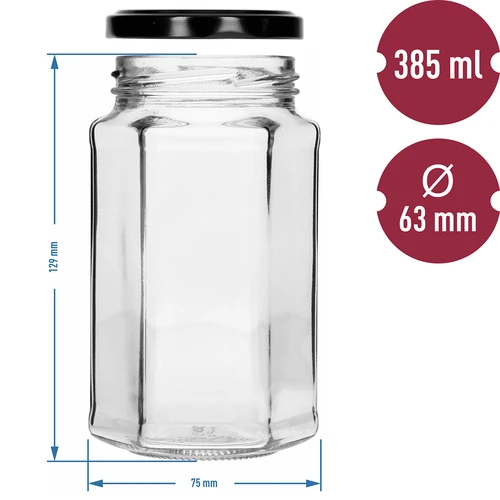 Буркан Twist-off 385 ml с черна капачка фи 63, 6 бр. - 7