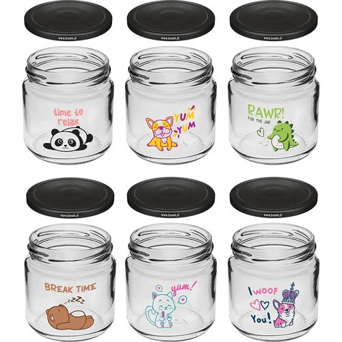 Буркан за деца twist off 212 ml с принт и капачка fi 66/4, 6 бр. - 2