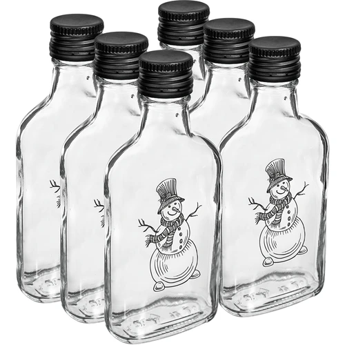 Бутилка 200 мл с винтова капачка, принт „Коледен снежен човек“, 6 бр. - 4