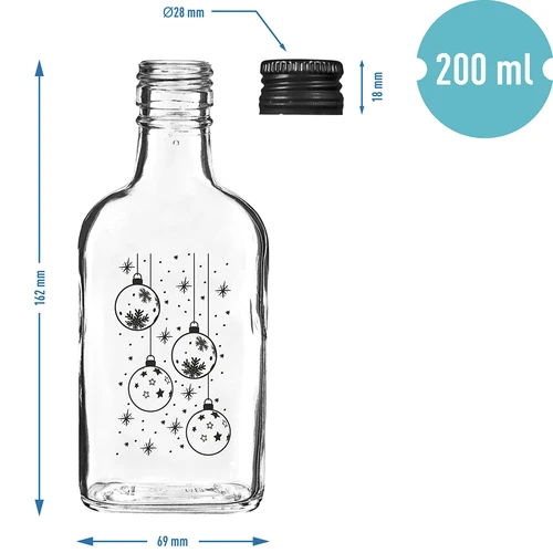 Бутилка 200 мл с винтова капачка, щампа „Коледни топки“, 6 бр. - 5