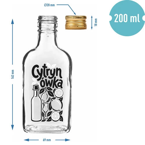 Бутилка тип фляга 200 мл с капачка и надпис „Cytrynówka“, вариант 1 - 4