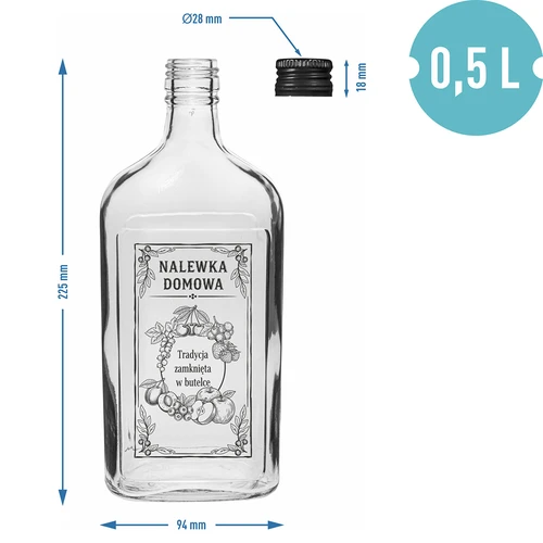 Бутилка тип фляга 500 мл с винтова капачка, с печат „Домашна наливка“, 1 бр. - 4