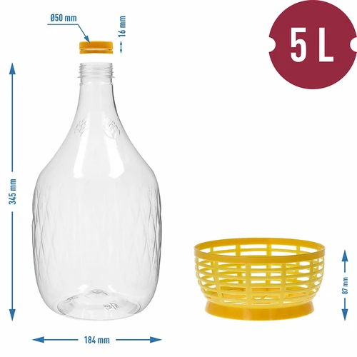 Дамаджана Dama 5 L PET, с винтова капачка и кошничка - 6
