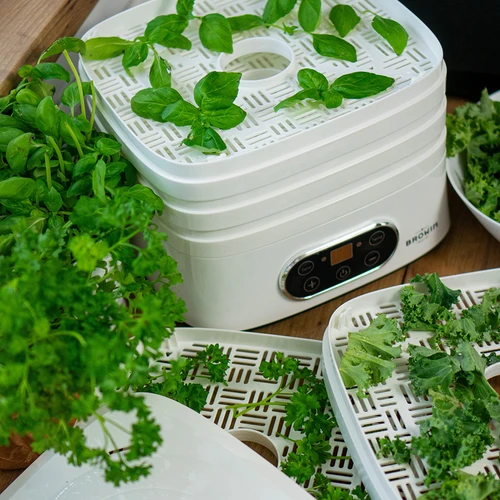 Дехидратор за гъби, плодове, зеленчуци и билки с регулиране на температурата, 240 W, бял - 23