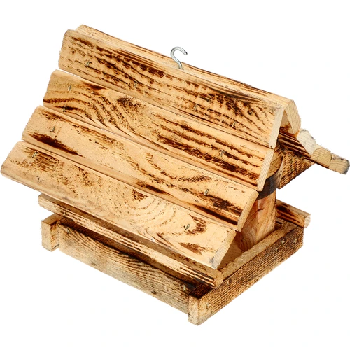 Дървена хранилка за птици, обгорена, къщичка в планински стил - 3