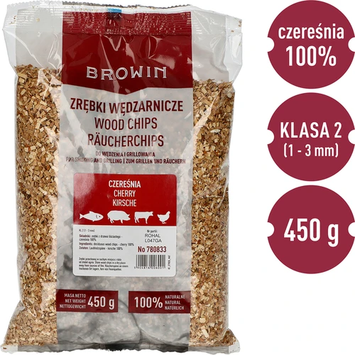 Дървесен чипс за опушване/грил, череша, 450 g, кл. 2 - 3