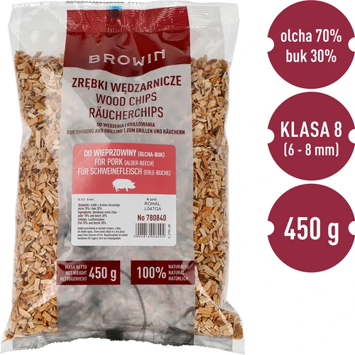 Дървесен чипс за опушване/гриловане 70% елша + 30% бук, 450 г, кл. 8 - 3