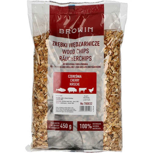 Дървесен чипс за опушване/гриловане, череша, 450 г, клас 8