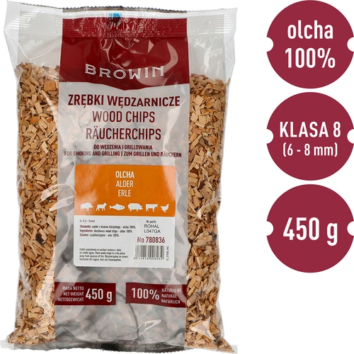 Дървесен чипс за опушване/гриловане, елша, 450 г, клас 8 - 3