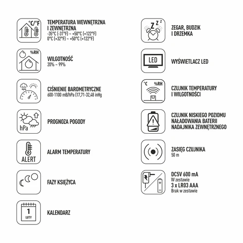 Електронна метеорологична станция – безжична, със сензор, черна - 12