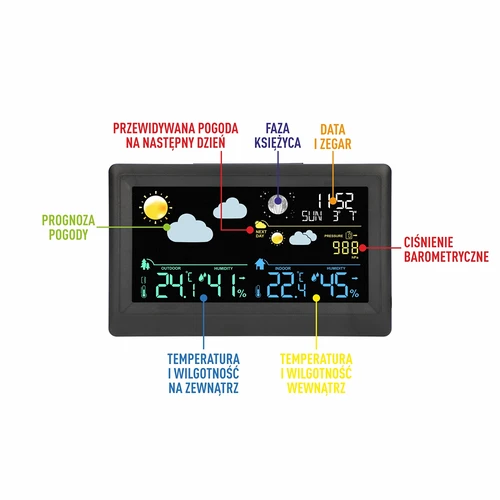 Електронна метеорологична станция – безжична, със сензор, черна - 8