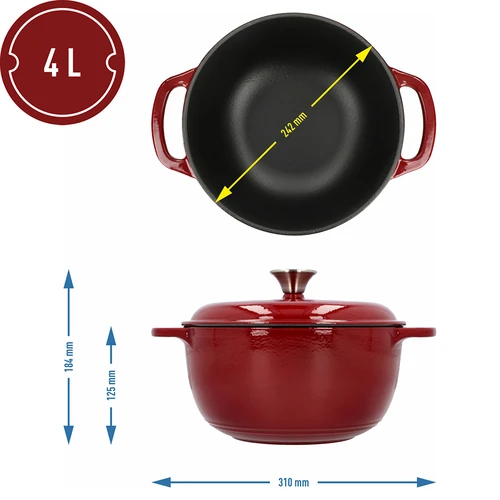 Емайлирана чугунена тенджера – бордо, 4 л - 4