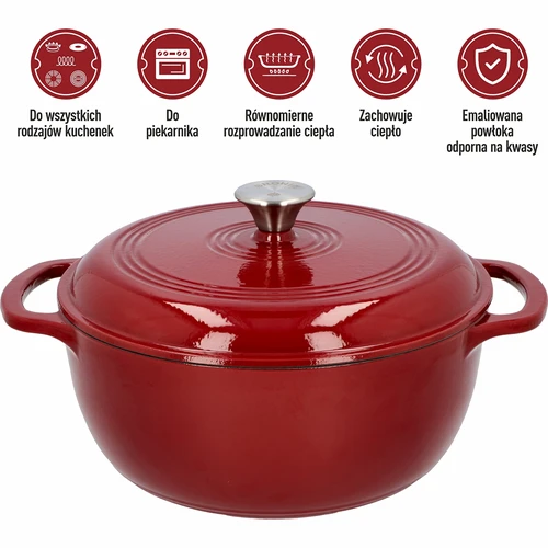 Емайлирана чугунена тенджера - бордо, 5,8 л - 5