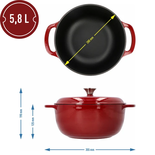 Емайлирана чугунена тенджера - бордо, 5,8 л - 4