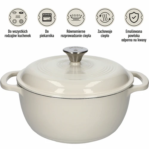 Емайлирана чугунена тенджера - екрю, 4 L - 5