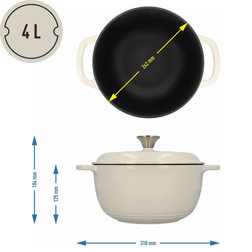 Емайлирана чугунена тенджера - екрю, 4 L - 4