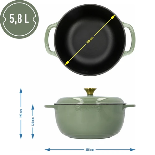 Емайлирана чугунена тенджера – салвия, 5,8 л - 4