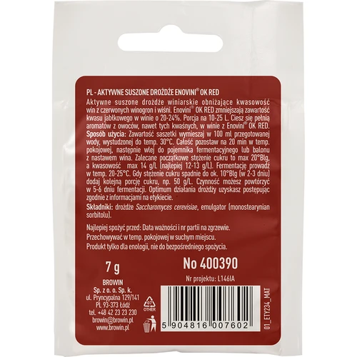 Enovini® OK RED - винени дрожди понижаващи киселинността 7 g - 2