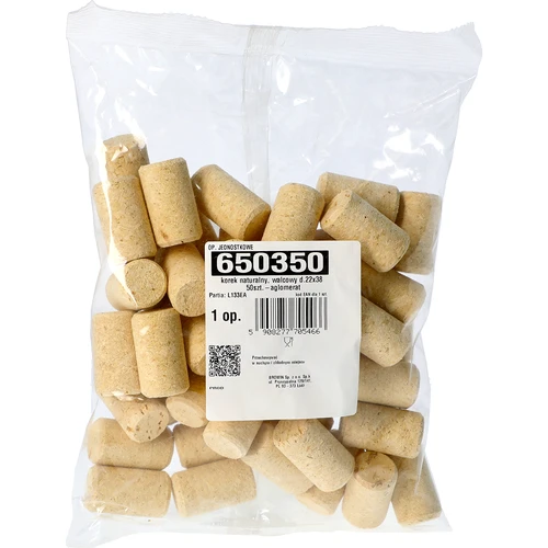 естествена коркова тапа, цилиндрична d.22x38 50 бр.-агломерат - 2