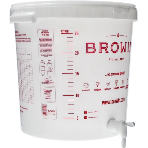 Ферментационен съд 30 л с капак, кранче и ферментационна тръбичка UA - 5