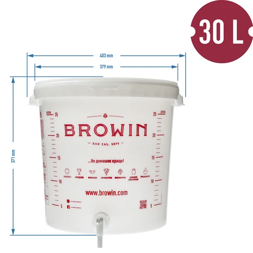 Ферментационен съд 30 л с капак, кранче и ферментационна тръбичка UA - 14