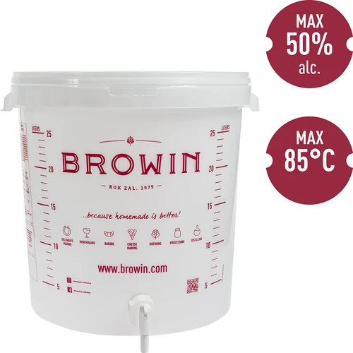 Ферментационен съд 30 L с капак - разширен комплект: 2 хидрозатвора, 2 тапи, кранче, EN - 6