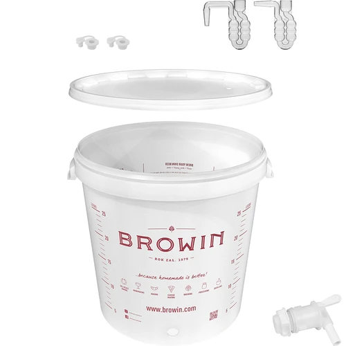 Ферментационен съд 30 L с капак - разширен комплект: 2 хидрозатвора, 2 тапи, кранче, EN