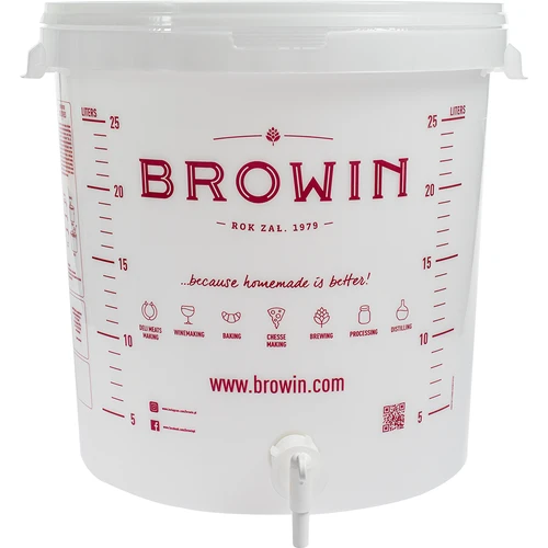 Ферментационен съд 30L, в бял цвят с печат, с кран и 2 водни затвора - j.EN - 7