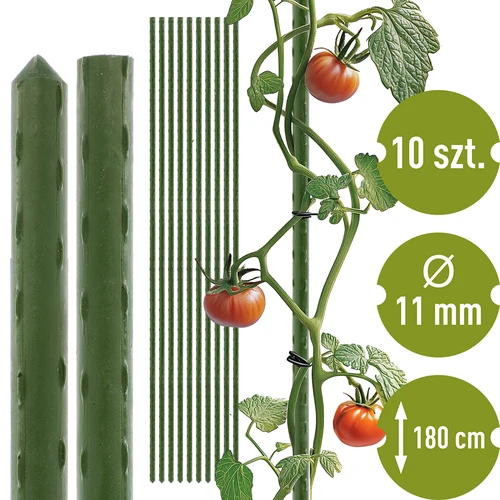 Градински колчета Bioogród – стоманени с покритие, 1,8 м, ф 11 мм, 10 бр.