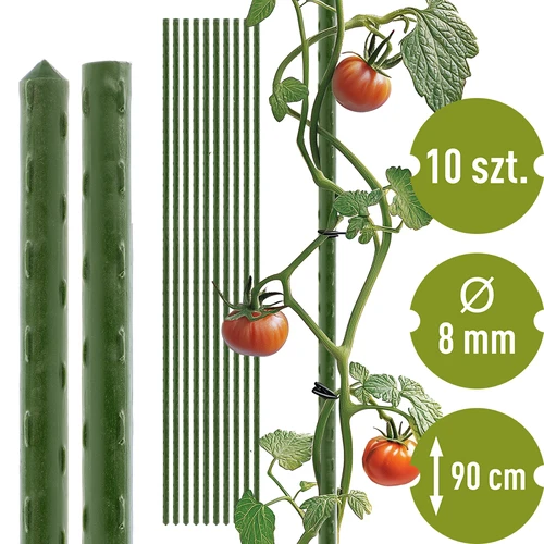 Градински колове Bioogród – стоманени с покритие, 0,9 m, Ø 8 mm, 10 бр.