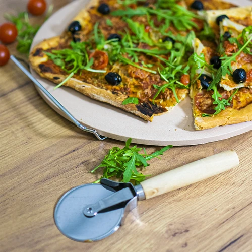 Камък за пица с дръжка и нож за пица, от кордиерит, кръгъл 33 см - 16