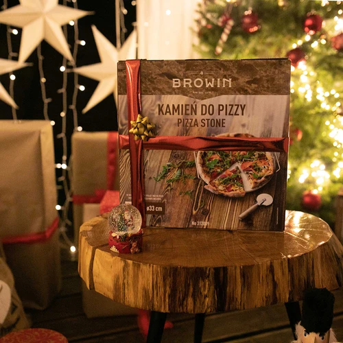 Камък за пица с дръжка и нож за пица, от кордиерит, кръгъл 33 см - 19