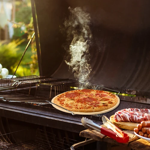 Камък за пица с дръжка и нож за пица, от кордиерит, кръгъл 33 см - 18