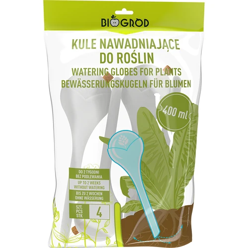 Кълба за напояване на растения, бели полупрозрачни, с коркова тапа, 400 мл, 4 бр. - 4