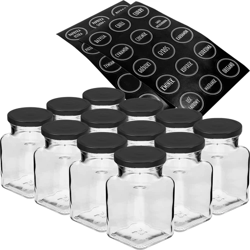 Комплект 12 x буркан 150 ml + 30 етикета за обозначаване на подправки