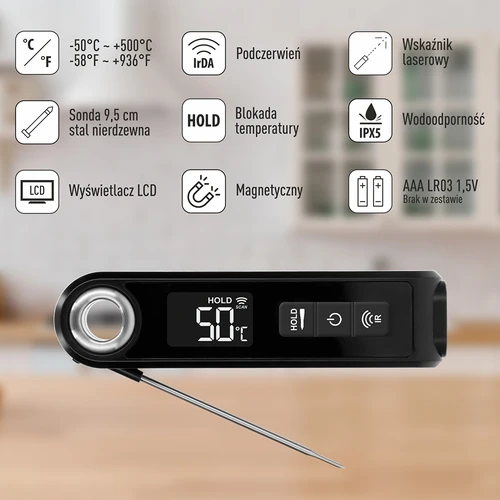 Кухненски инфрачервен термометър, компактен, със сгъваема сонда - 8