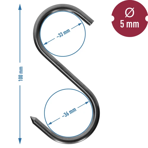 Куки за пушене - S, заточени, 5 мм x 100 мм - 5