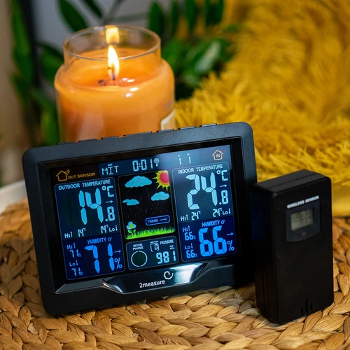 Метеорологична станция RCC, DCF – електронна, с подсветка, безжична, датчик, черна - 13