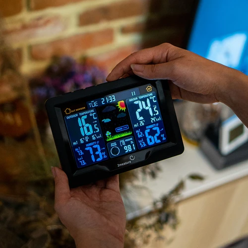 Метеорологична станция RCC, DCF – електронна, с подсветка, безжична, датчик, черна - 14