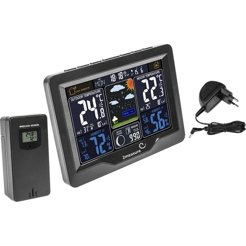 Метеорологична станция RCC, DCF – електронна, с подсветка, безжична, датчик, черна