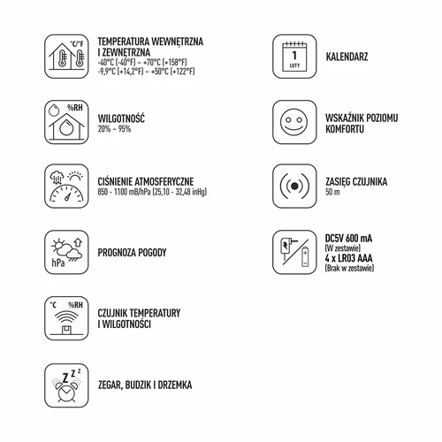 Метеостанция (RCC,DCF) - електронна, безжична, с подсветка, сензор, бяла - 9